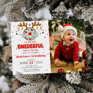 Winter Onederful Retro Christmas Birthday Photo Invitation