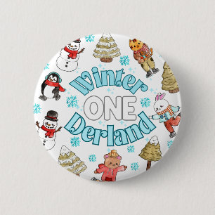 Winter onederland 1st birthday  6 cm round badge