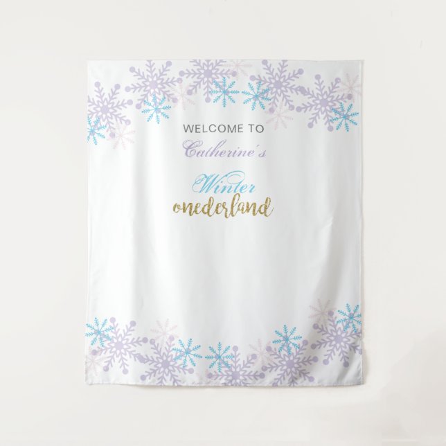 Winter Onederland 1st Birthday Baby Girl Cute snow Tapestry (Front)