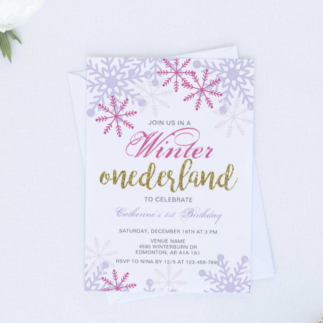 Winter Onederland 1st Birthday Baby Girl Pink Invitation (Creator Uploaded)