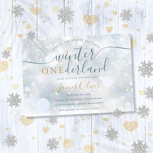Winter Onederland 1st Birthday Blue And Gold Invitation (Winter Onederland 1st Birthday Blue And Gold Invitation)