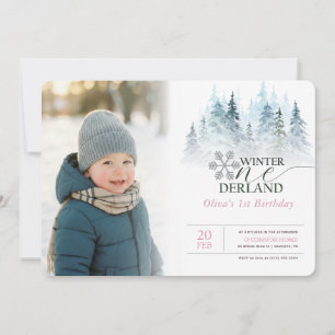 Winter Onederland 1st Birthday Boy Girl Photo Invitation