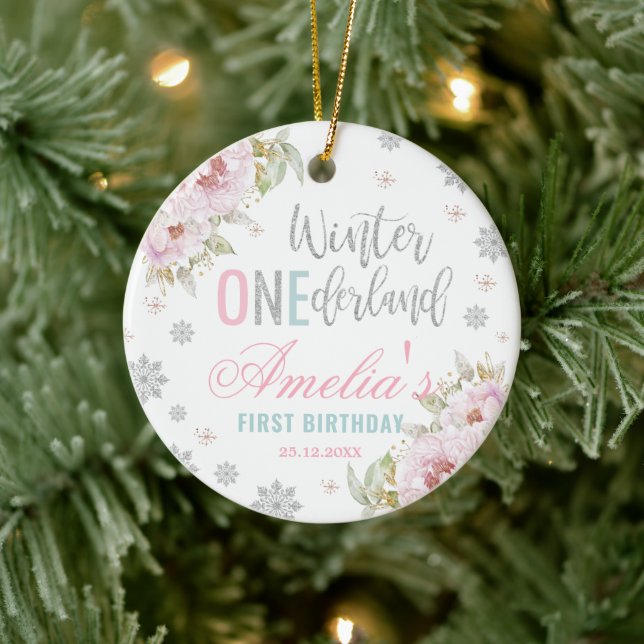 Winter ONEderland 1st Birthday Christmas Tree Ceramic Ornament (Tree)