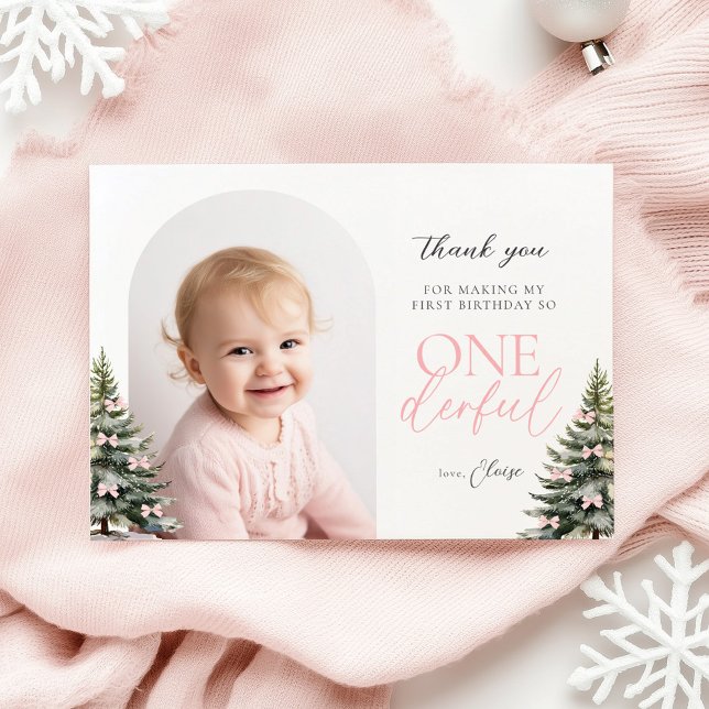 Winter Onederland 1st Birthday Flat Thank You Card (Creator Uploaded)