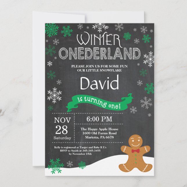 Winter Onederland 1st Birthday Invitation (Front)