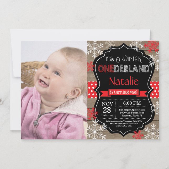 Winter Onederland 1st Birthday Invitation (Front)