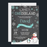 Winter Onederland 1st Birthday Invitation<br><div class="desc">Winter Onederland 1st Birthday Invitation. Snowman and Penguin. Aqua Teal Turquoise and White Snowflake. First Birthday. Boy or Girl 1st Bday Invite. Chalkboard Background. Black and White. For further customisation,  please click the "Customise it" button and use our design tool to modify this template.</div>