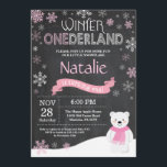 Winter Onederland 1st Birthday Invitation<br><div class="desc">Winter Onederland Polar Bear 1st Birthday Invitation. Deer. Pink and White Snowflake. First Birthday. Girl 1st Bday Invite. Chalkboard Background. Black and White. For further customisation,  please click the "Customise it" button and use our design tool to modify this template.</div>