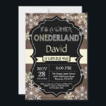 Winter Onederland 1st Birthday Invitation<br><div class="desc">Winter Onederland Boy 1st Birthday Invitation. Yellow and White Snowflake. First Birthday. Boy or Girl 1st Bday Invite. Rustic Wood Chalkboard Background. Black and White. Yellow Ribbon. For further customisation,  please click the "Customise it" button and use our design tool to modify this template.</div>