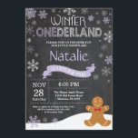 Winter Onederland 1st Birthday Invitation<br><div class="desc">Winter Onederland Snowman 1st Birthday Invitation. Gingerbread man. Purple Lilac Lavender and White Snowflake. First Birthday. Girl 1st Bday Invite. Chalkboard Background. Black and White. For further customisation,  please click the "Customise it" button and use our design tool to modify this template.</div>