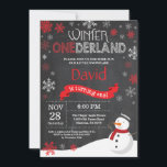 Winter Onederland 1st Birthday Invitation<br><div class="desc">Winter Onederland 1st Birthday Invitation. Snowman. Red and White Snowflake. First Birthday. Boy 1st Bday Invite. Chalkboard Background. Black and White. For further customisation,  please click the "Customise it" button and use our design tool to modify this template.</div>