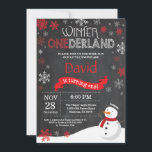 Winter Onederland 1st Birthday Invitation<br><div class="desc">Winter Onederland 1st Birthday Invitation. Snowman. Red and White Snowflake. First Birthday. Boy 1st Bday Invite. Chalkboard Background. Black and White. For further customisation,  please click the "Customise it" button and use our design tool to modify this template.</div>