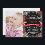 Winter Onederland 1st Birthday Invitation<br><div class="desc">Winter Onederland Boy or Girl 1st Birthday Invitation with custom photo. Red and White Snowflake. First Birthday. Boy or Girl 1st Bday Invite. Rustic Wood Chalkboard Background. Black and White. Red Ribbon. For further customisation,  please click the "Customise it" button and use our design tool to modify this template.</div>