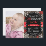 Winter Onederland 1st Birthday Invitation<br><div class="desc">Winter Onederland Boy or Girl 1st Birthday Invitation with custom photo. Red and White Snowflake. First Birthday. Boy or Girl 1st Bday Invite. Rustic Wood Chalkboard Background. Black and White. Red Ribbon. For further customisation,  please click the "Customise it" button and use our design tool to modify this template.</div>