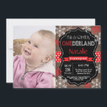 Winter Onederland 1st Birthday Invitation<br><div class="desc">Winter Onederland Boy or Girl 1st Birthday Invitation with custom photo. Red and White Snowflake. First Birthday. Boy or Girl 1st Bday Invite. Rustic Wood Chalkboard Background. Black and White. Red Ribbon. For further customisation,  please click the "Customise it" button and use our design tool to modify this template.</div>