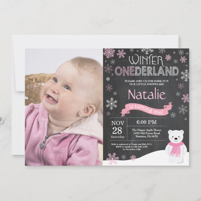 Winter Onederland 1st Birthday Invitation (Front)