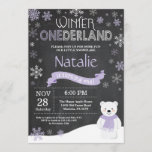 Winter Onederland 1st Birthday Invitation<br><div class="desc">Winter Onederland Polar Bear 1st Birthday Invitation. Deer. Purple Lilac Lavender and White Snowflake. First Birthday. Boy or Girl 1st Bday Invite. Chalkboard Background. Black and White. For further customisation,  please click the "Customise it" button and use our design tool to modify this template.</div>