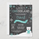 Winter Onederland 1st Birthday Invitation<br><div class="desc">Winter Onederland Polar Bear 1st Birthday Invitation. Deer. Aqua Teal Turquoise and White Snowflake. First Birthday. Boy or Girl 1st Bday Invite. Chalkboard Background. Black and White. For further customisation,  please click the "Customise it" button and use our design tool to modify this template.</div>