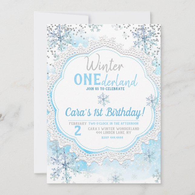 Winter ONEderland 1st Birthday Invitation (Front)