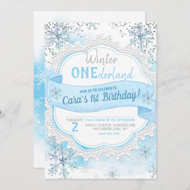 Winter ONEderland 1st Birthday Invitation (Front/Back)
