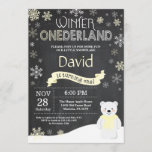 Winter Onederland 1st Birthday Invitation<br><div class="desc">Winter Onederland Polar Bear 1st Birthday Invitation. Deer. Yellow and White Snowflake. First Birthday. Boy or Girl 1st Bday Invite. Chalkboard Background. Black and White. For further customisation,  please click the "Customise it" button and use our design tool to modify this template.</div>