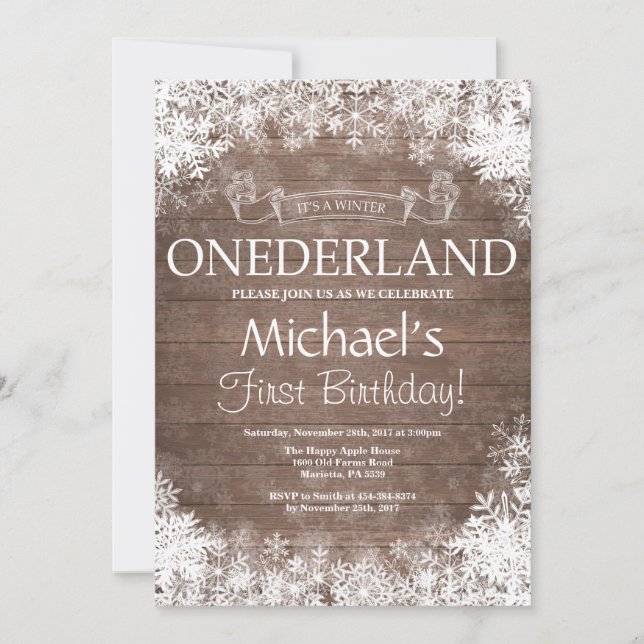 Winter Onederland 1st Birthday Invitation (Front)