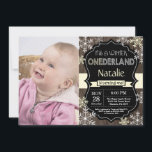 Winter Onederland 1st Birthday Invitation<br><div class="desc">Winter Onederland Boy or Girl 1st Birthday Invitation with custom photo. Yellow and White Snowflake. First Birthday. Boy or Girl 1st Bday Invite. Rustic Wood Chalkboard Background. Black and White. Yellow Ribbon. For further customisation,  please click the "Customise it" button and use our design tool to modify this template.</div>