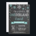 Winter Onederland 1st Birthday Invitation<br><div class="desc">Winter Onederland Boy or Girl 1st Birthday Invitation. Aqua Teal Turquoise and White Snowflake. First Birthday. Boy or Girl 1st Bday Invite. Chalkboard Background. Black and White. For further customisation,  please click the "Customise it" button and use our design tool to modify this template.</div>