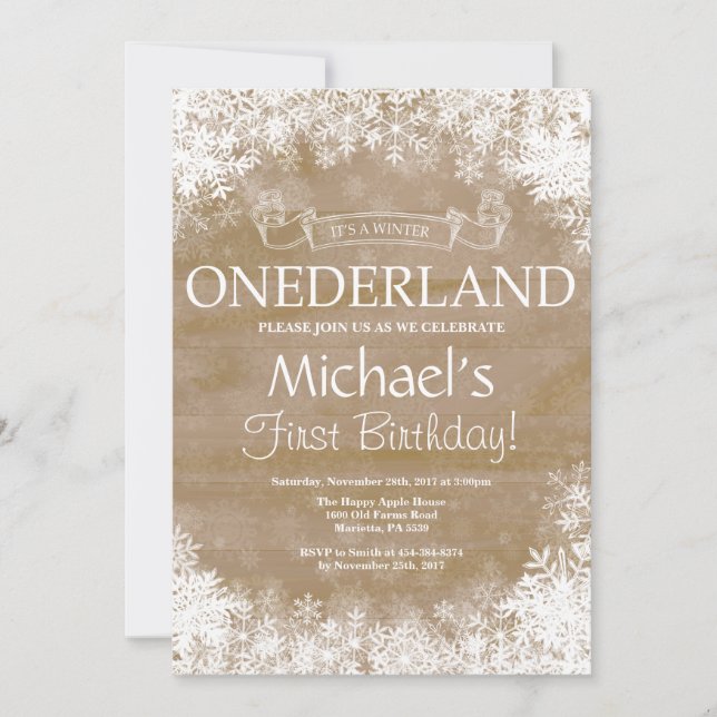 Winter Onederland 1st Birthday Invitation (Front)
