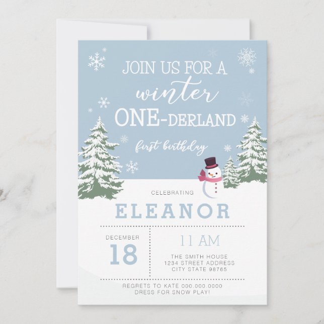 winter onederland 1st birthday invitation (Front)