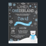 Winter Onederland 1st Birthday Invitation<br><div class="desc">Winter Onederland Polar Bear 1st Birthday Invitation. Deer. Blue and White Snowflake. First Birthday. Boy 1st Bday Invite. Chalkboard Background. Black and White. For further customisation,  please click the "Customise it" button and use our design tool to modify this template.</div>