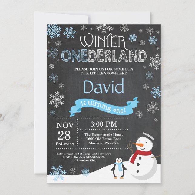 Winter Onederland 1st Birthday Invitation (Front)