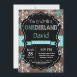 Winter Onederland 1st Birthday Invitation<br><div class="desc">Winter Onederland Boy 1st Birthday Invitation. Aqua Teal Turquoise and White Snowflake. First Birthday. Boy or Girl 1st Bday Invite. Rustic Wood Chalkboard Background. Black and White. Aqua Teal Turquoise Ribbon. For further customisation,  please click the "Customise it" button and use our design tool to modify this template.</div>