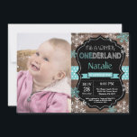 Winter Onederland 1st Birthday Invitation<br><div class="desc">Winter Onederland Boy or Girl 1st Birthday Invitation with custom photo. Aqua Teal Turquoise and White Snowflake. First Birthday. Boy or Girl 1st Bday Invite. Rustic Wood Chalkboard Background. Black and White. Aqua Teal Turquoise Ribbon. For further customisation, please click the "Customise it" button and use our design tool to...</div>