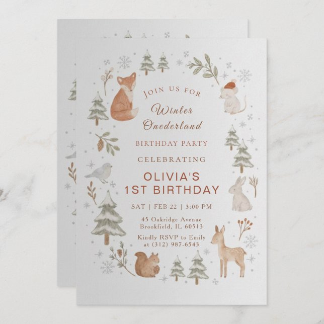 Winter ONEderland 1st Birthday Invitation Editable (Front/Back)