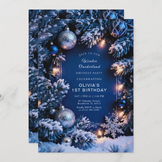 Winter ONEderland 1st Birthday Invitation Editable (Front/Back)