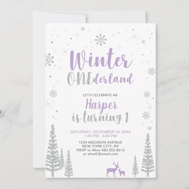 Winter Onederland 1st Birthday Invitation - Girl (Front)