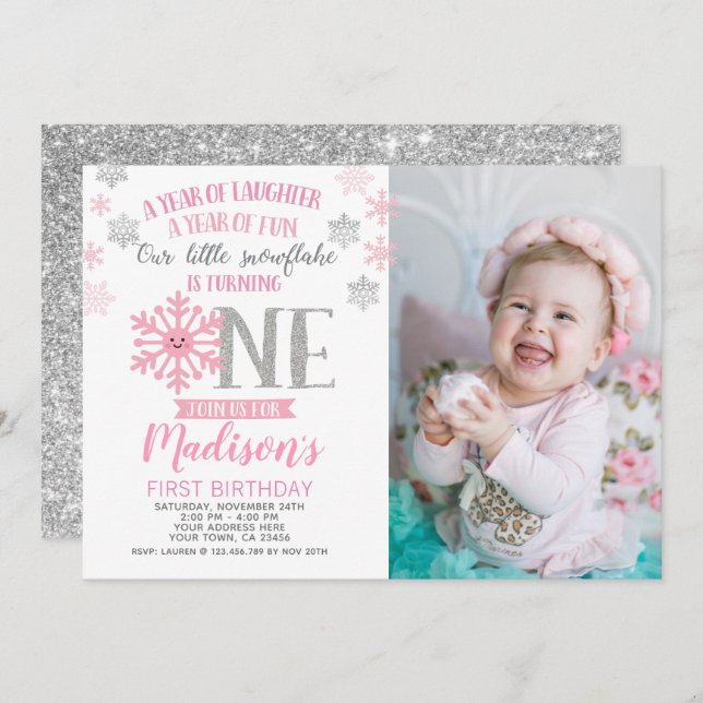 Winter Onederland 1st Birthday Invitation Photo (Front/Back)