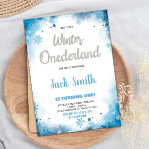 winter onederland 1st birthday invitations Blue