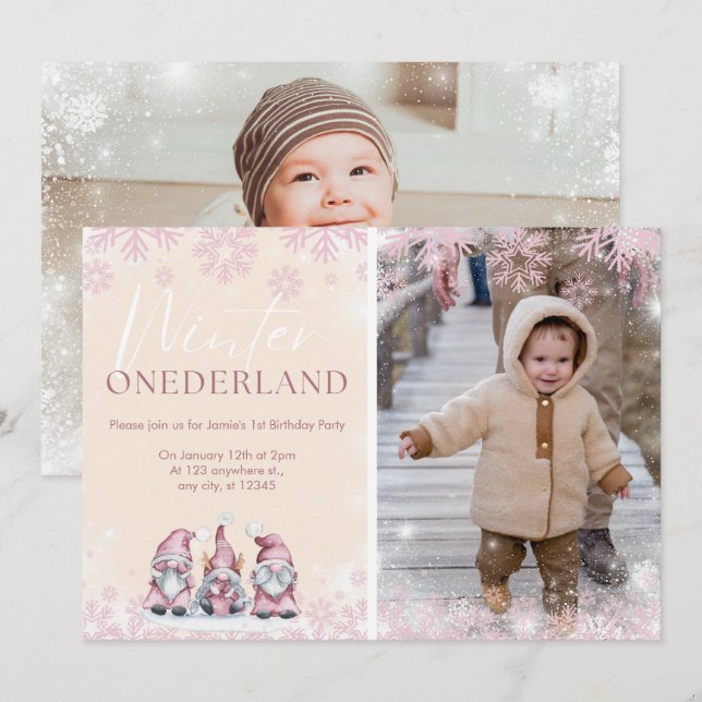 Winter ONEderland 1st birthday invitations girl (Front/Back)