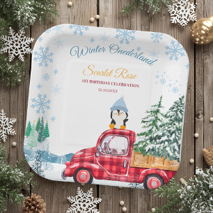 winter onederland 1st birthday invitations paper plate