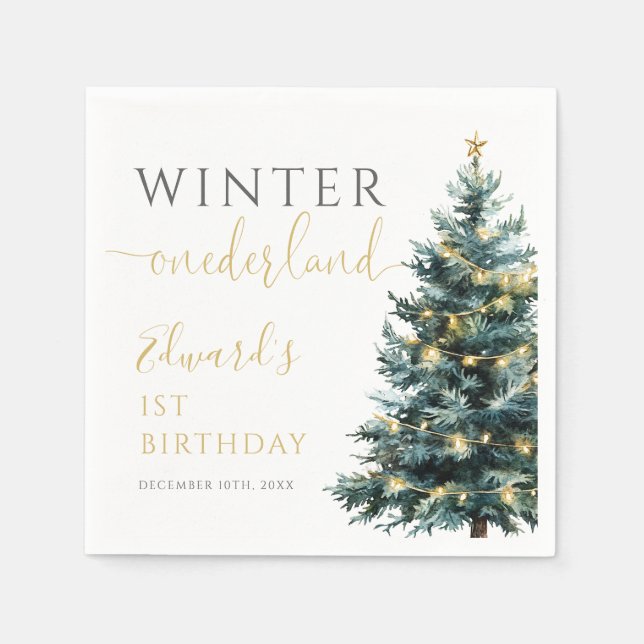 Winter Onederland 1st Birthday Party Napkin (Front)