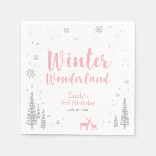 Winter Onederland 1st Birthday Party Paper Napkin (Front)