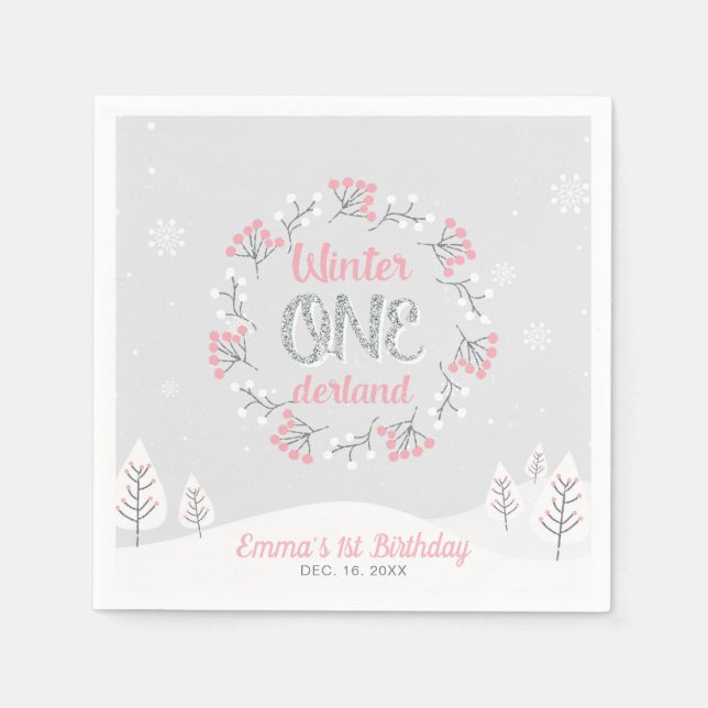 Winter Onederland 1st Birthday Party Paper Napkin (Front)