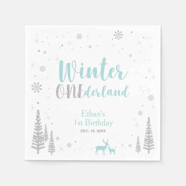 Winter Onederland 1st Birthday Party Paper Napkin (Front)