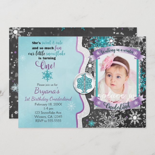 Winter Onederland 1st Birthday Photo Invitations (Front/Back)