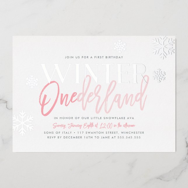 Winter ONEderland 1st Birthday Pink Silver (Front)