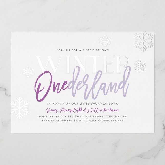 Winter ONEderland 1st Birthday Purple Silver (Front)