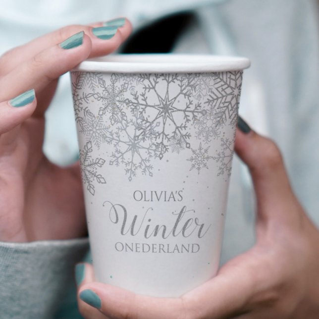 Winter Onederland 1st Birthday Silver Glitter snow Paper Cups (Creator Uploaded)