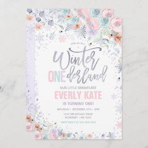 Winter ONEderland 1st Birthday Silver Lilac Pink Invitation